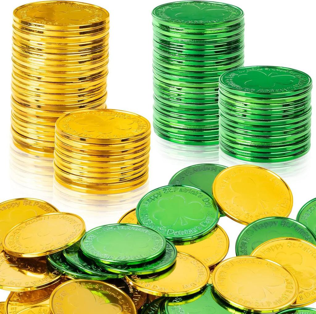 50PCS St. Patrick's Day Plastic Gold Game Chips Props Holiday Party Supplies