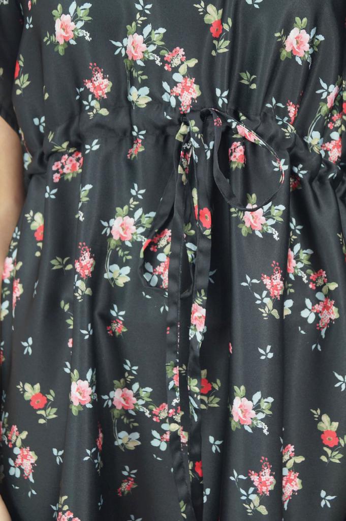 Bimba Женское черное атласное кимоно с цветочным принтом для подружки невесты на шнурке