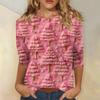 Women's Fashionable Casual Three-Quarter Sleeve Christmas Print Round Neck Top