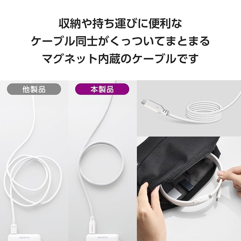 ELECOM USB Type C Cable 1.5m PD Compatible 100W / 5A Magnet Mesh Cable Hard To Break Soft White [iPhone 16 Series Compatibility Verified]
