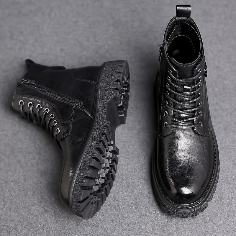 2024 Men Boots Luxury Brand Leather Boots Casual Fashion Ankle Booties for Men Winter High Top Black Platform Motorcycle Boots