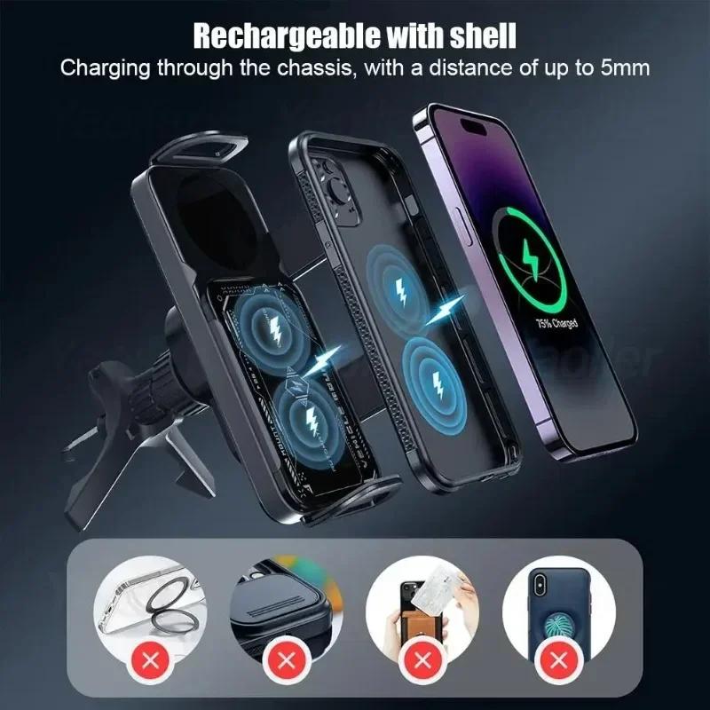 NEW Universal 15W Dual Coil Wireless Car Charger for Samsung Galaxy Z Flip 4 3 IPhone Auto Clamp Fast Car Charging Phone Holder