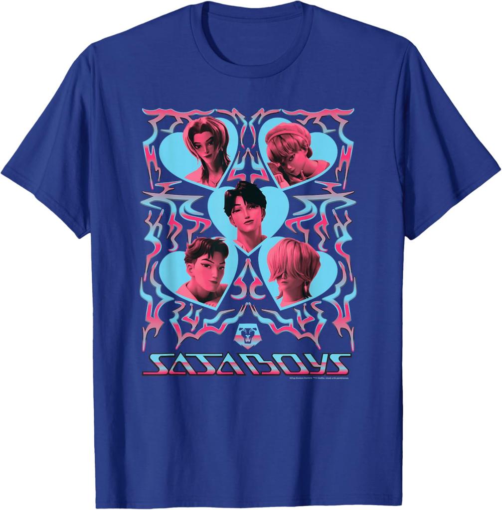 KPop Охотники на Демонов Saja Boys Формы Сердца Портрет Футболка Летняя Мужская и Женская Одежда Модная Футболка с Коротким Рукавом