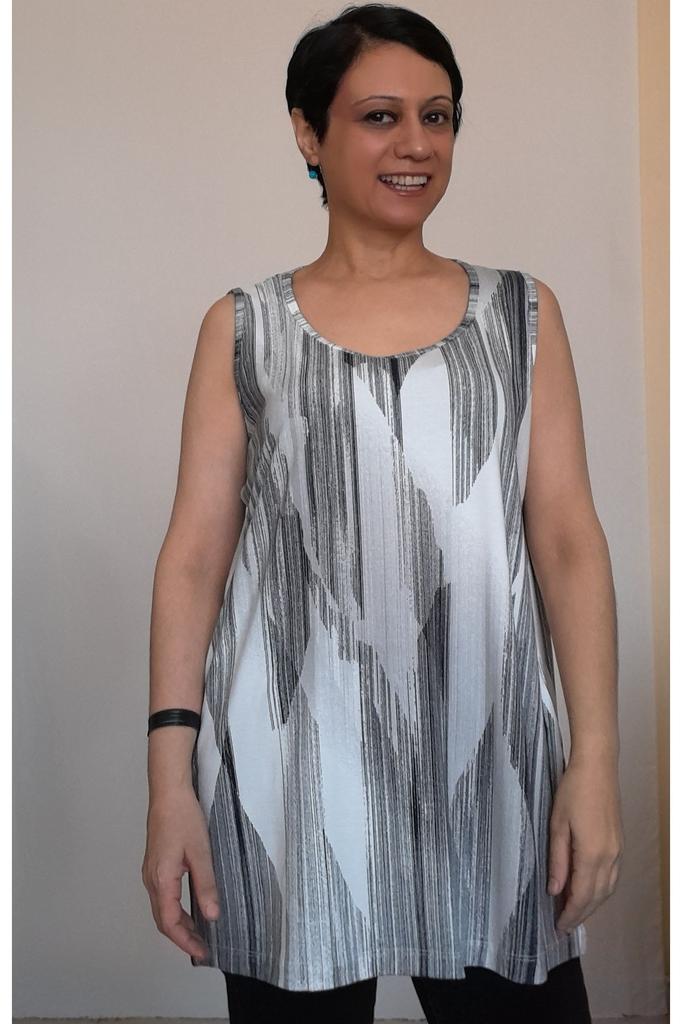 Women's Style Big Size T-Shirt White Black Patterned Thick Strap Combed Cotton Viscose T-Shirt