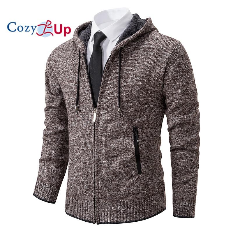 Cozy Up Мужской кардиган с длинными рукавами, повседневная уличная одежда, мягкая вязаная толстовка с капюшоном, термостойкая флисовая толстовка на молнии с капюшоном