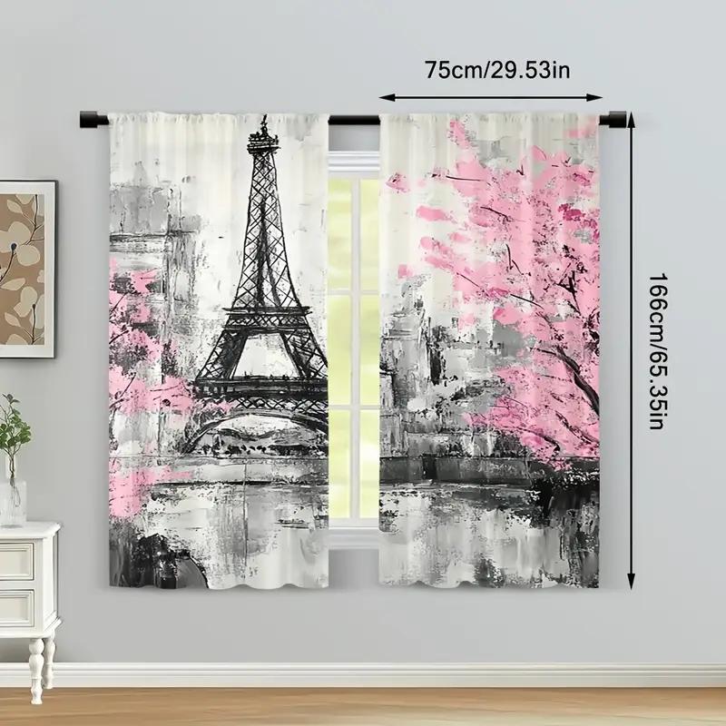 2 шт. Художественные шторы с принтом Эйфелевой башни, Париж, Дизайн для светофильтрации, Качественный материал, Идеально для дома в дорожной тематике