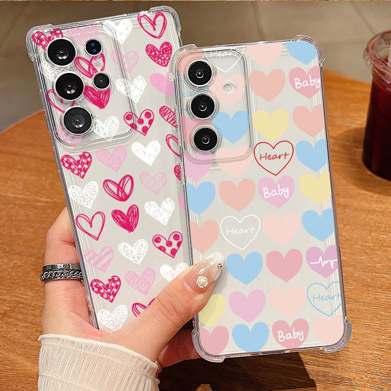Чехол для телефона с узором из разноцветных сердечек для Samsung Galaxy S26 S25 S24 S23 Ultra S22 Plus S21 S24 S25 FE Прозрачный Ударопрочный Мягкий Чехол