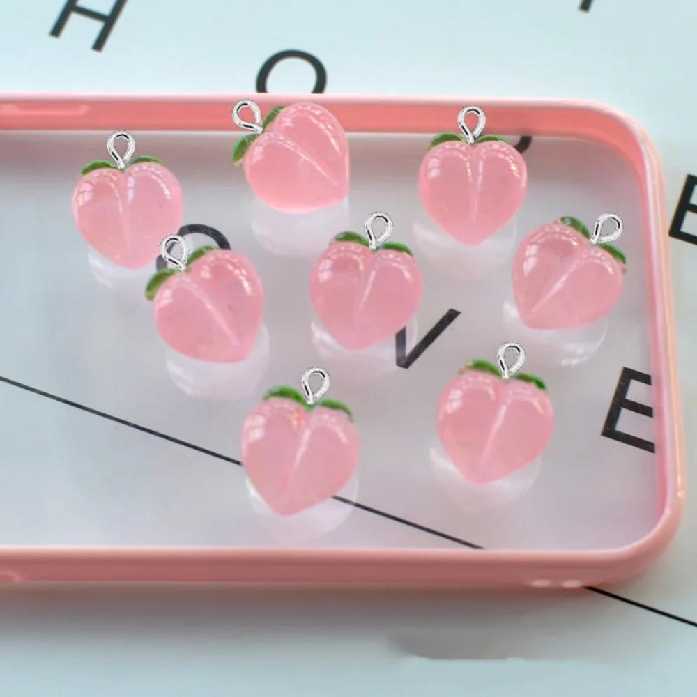 10pcs 3D Peach Flat Resin Charms Pendant Transparent Fruit Pendants Jewelry Making Accessories