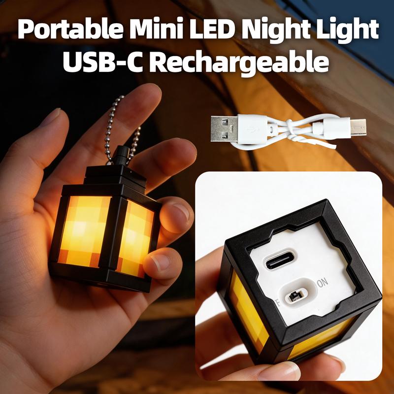 Pixel Style Lantern Night Creative Mc Game Peripheral Backpack Pendant Rechargeable Night Light Bedroom Ornament Office Toys