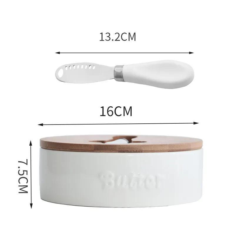 Круглая масленка большой емкости с ножом, масленка в скандинавском стиле, керамическая масленка с деревянной крышкой, герметичная влагонепроницаемая емкость для хранения масла YLE589