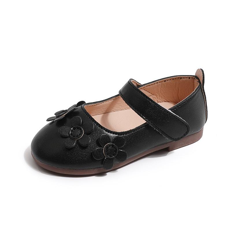 2024 Весна Осень Новые Кожаные Туфли для Девочек Корейский Стиль Детские Туфли Мэри Джейн с Цветами Нескользящие Детские Туфли Принцессы Элегантные Шикарные Балетки
