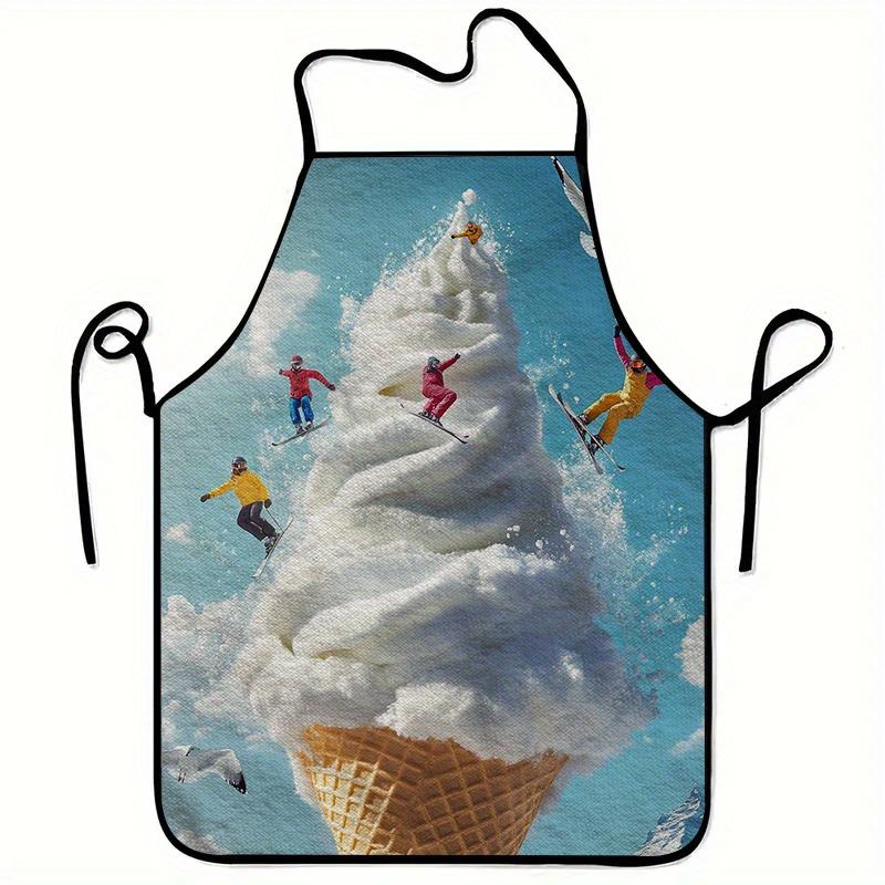 1pc Ice Cream Mountain Print Apron Stylish Home Kitchen Workwear, Durable Washable Reusable Cleaning Apron