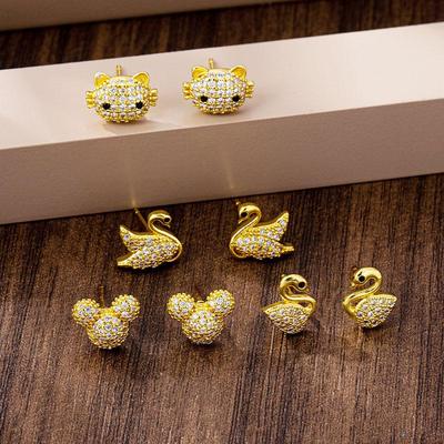 Элегантные серьги с цирконами в виде лебедя и Микки Мауса: Роскошный стиль для женщин