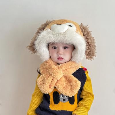Новая детская шапка и шарф интегрированные мультяшные милые зверюшки теплые и утолщенные с защитой ушей плюшевая шапка для мальчиков и девочек
