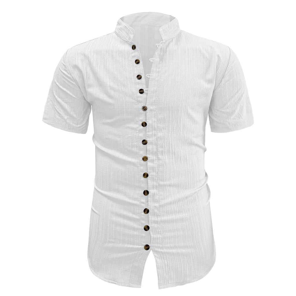 Summer new men's casual versatile shirt solid color slim-fitting short-sleeved top