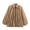 Women's Jacket Oversized Streetwear Casual Sleeve Lapel Collar Zip Front Pleated Shirts
