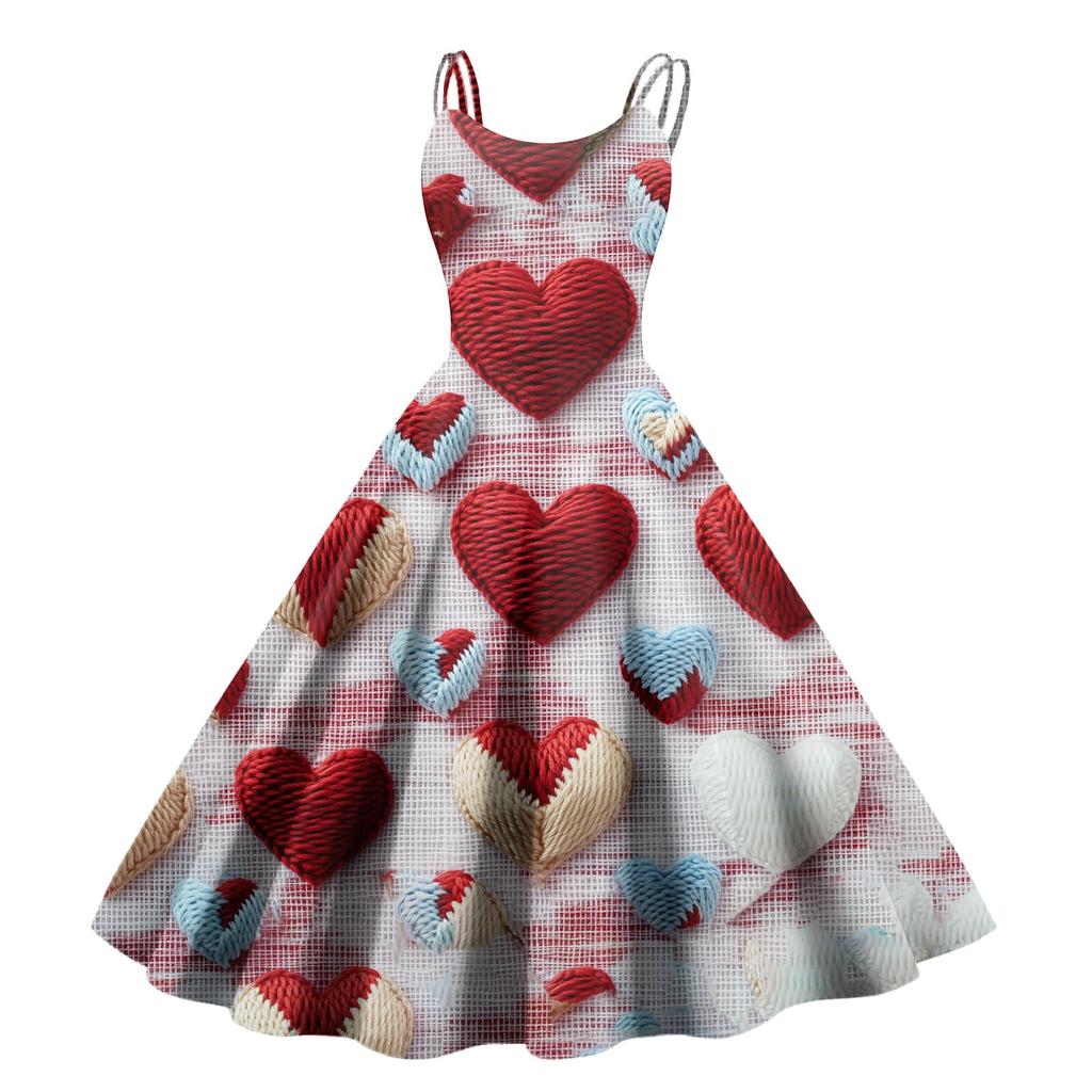 Women's Valentine's Day Love Heart Print Sexy Off Shoulder Vintage Dress