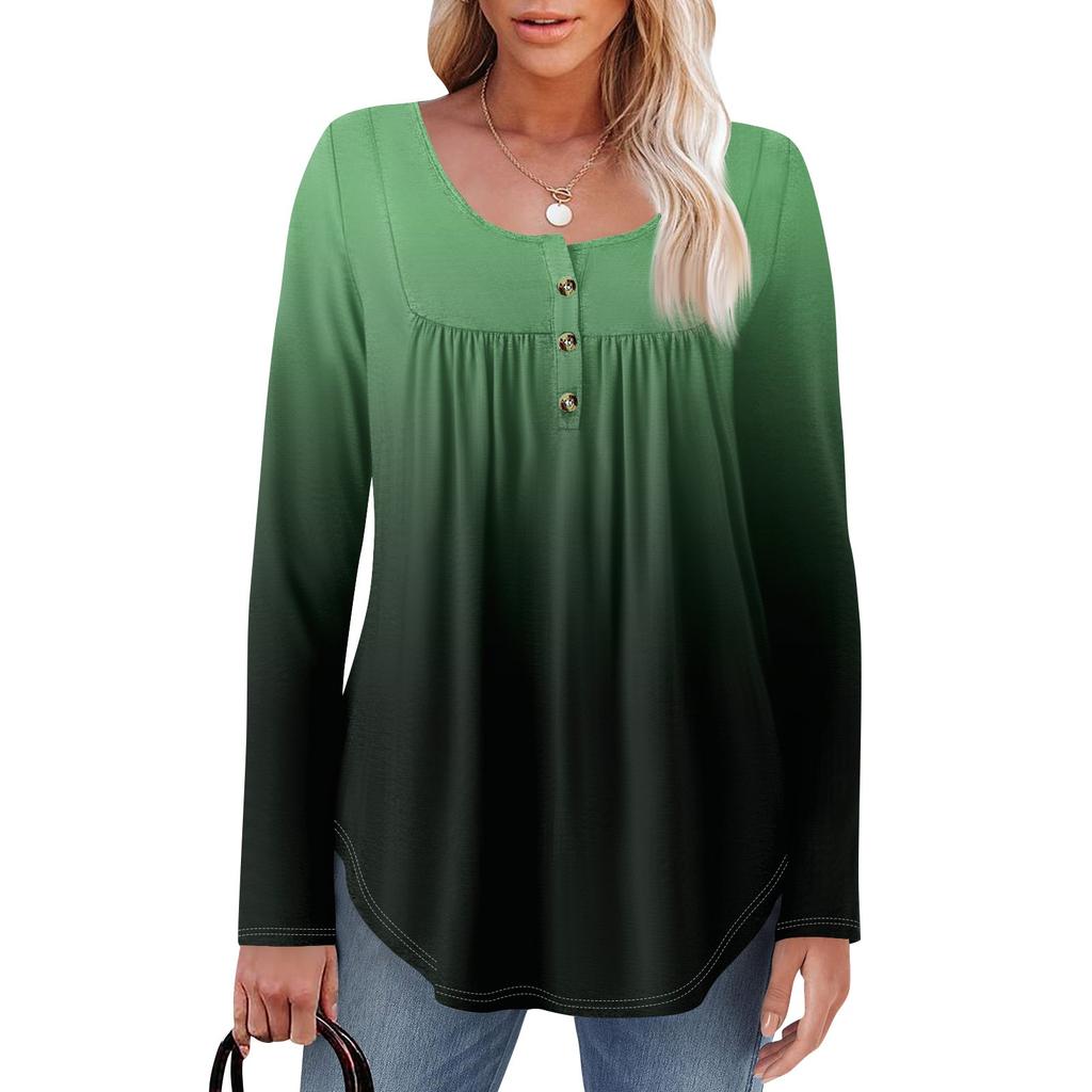 Женская туника с длинным рукавом, свободные топы, повседневные топы оверсайз, плиссированная туника, застегивающаяся на пуговицы, повседневные женские топы с принтом