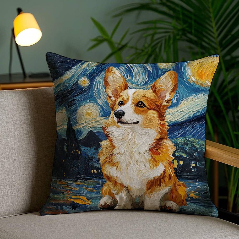 Catoon Starry Sky Dog Pillow Case Office Sofa Dorm Chair Back Short Plush Double-sided Printing Home Cushion Cover