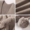 Women Cloak Shawl V-neck Solid Color Plush Ball Decor Cross Design Warm Versatile Knitting Shawl Daily Commuting Wear