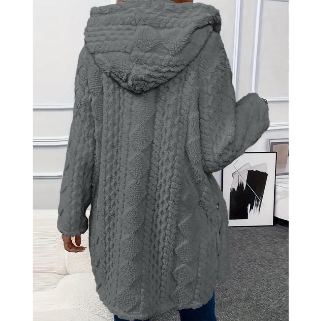 Autumn and Winter Hooded Solid Color Cardigan Button Long Sleeved Casual Fleece Jacket