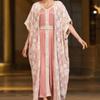 Женская одежда розовая вышитая стежка атласная имитация двух частей свободного мусульманского платья абайя