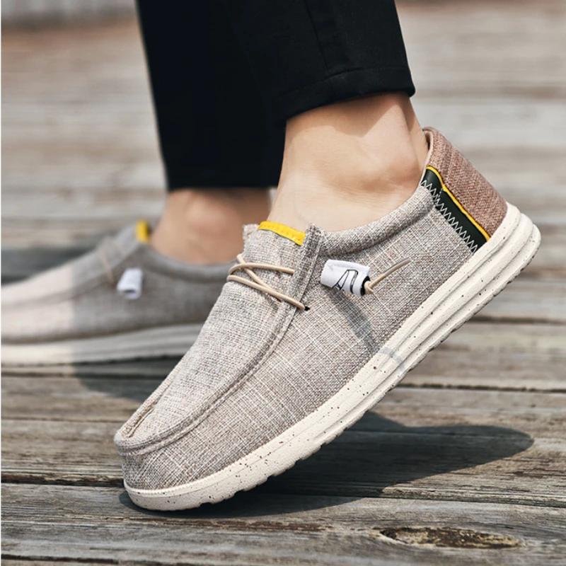 Модные мужские повседневные туфли из парусины, дышащие мокасины без застежек, повседневные мужские туфли из вулканизированной ткани большого размера, дизайнерская обувь для мужчин