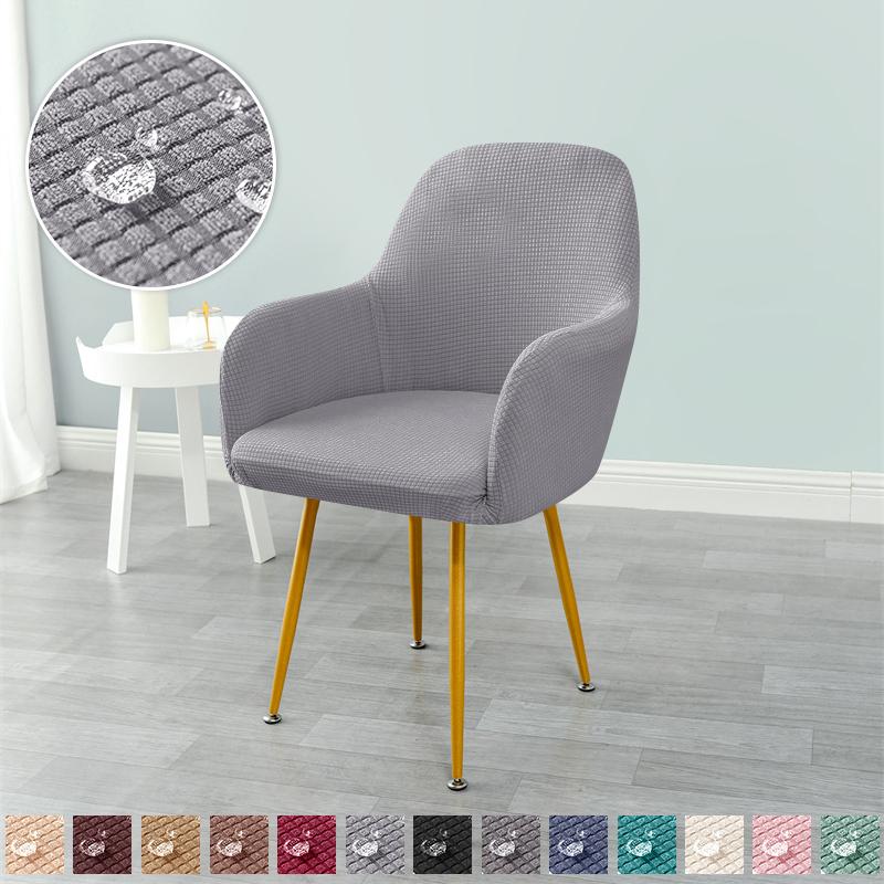 Water Repellent Polar Fleece High Arm Chair Cover Elastic Arc Dining Seat Covers Nordic Solid Color Office Study Chair Slipcover