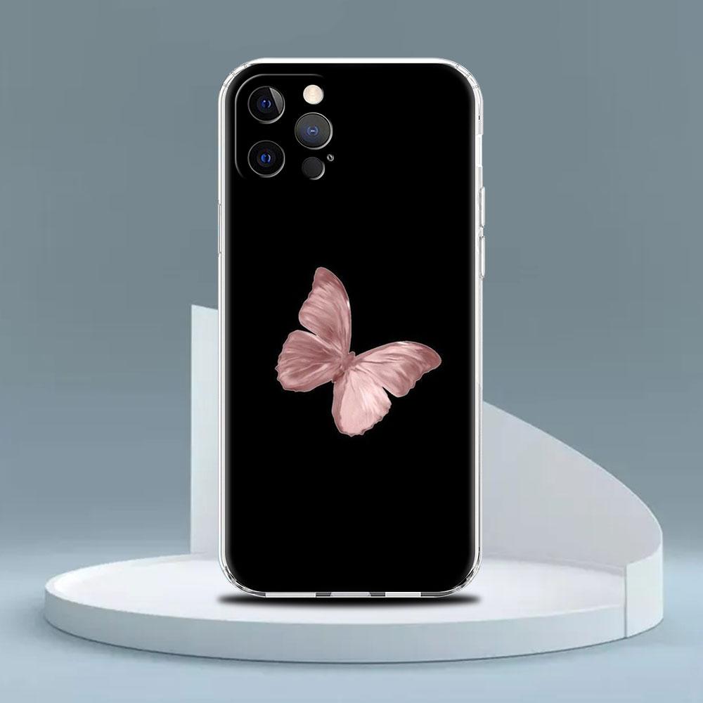 Прозрачный чехол для Apple iPhone 14 13 11 12 Pro 7 8 Plus XR X XS Max 6 6S 14Pro силиконовый чехол для телефона красивый розовый бабочка