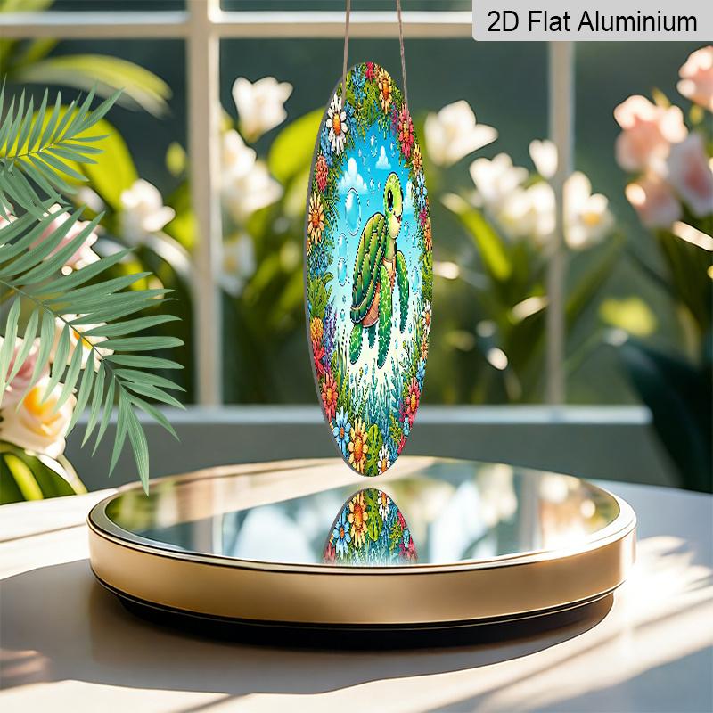 2D Flat - A 1pc 7.87*7.87In/20X20Cm 2D Flat Round Sign Featuring a Cute Cartoon Turtle And Floral Retro Decor, Representing Marine Life And