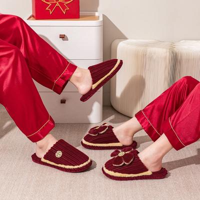 Тапочки свадебные пара домашние комнатные мужские и женские хлопковые тапочки красные праздничные новые свадебные приданое свадебные зимние вельветовые