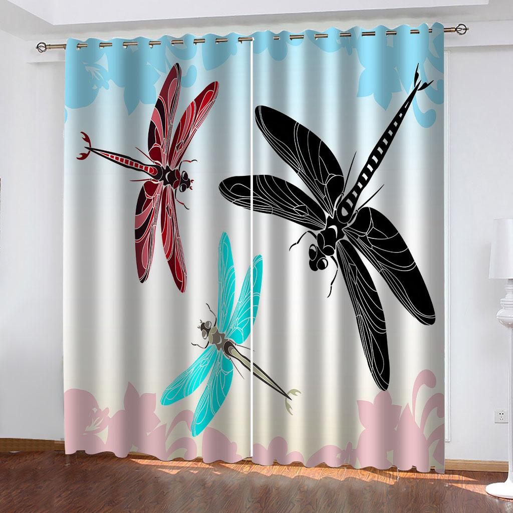 Curtains For The Home 3D Animal Dragonfly Living Room Curtains 2 Pieces Fashion, Bedroom Blackout Curtains Sunscreen Uv