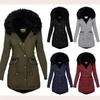 2025 Winter New Slim-Fit Parka Solid Color Fur Collar Hooded Mid-Length Thickened Warm Cotton Coat