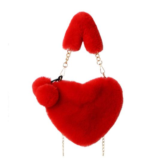 Женская сумка через плечо, однотонная, с декором из искусственного меха, в форме сердца