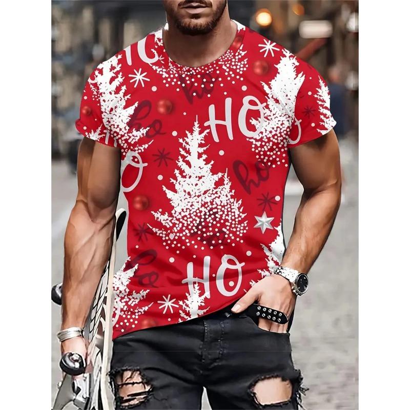 Рождественская мужская футболка с 3D-принтом, повседневные футболки с коротким рукавом, уличная мода, свитер с круглым вырезом, мужская свободная футболка