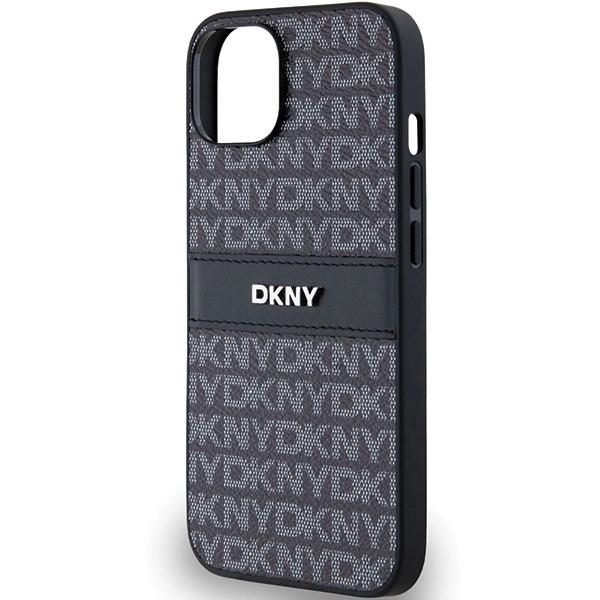 Dkny Leather Mono Stripe & Metal Logo Case For Iphone 15 Plus / 14 Plus - Black
