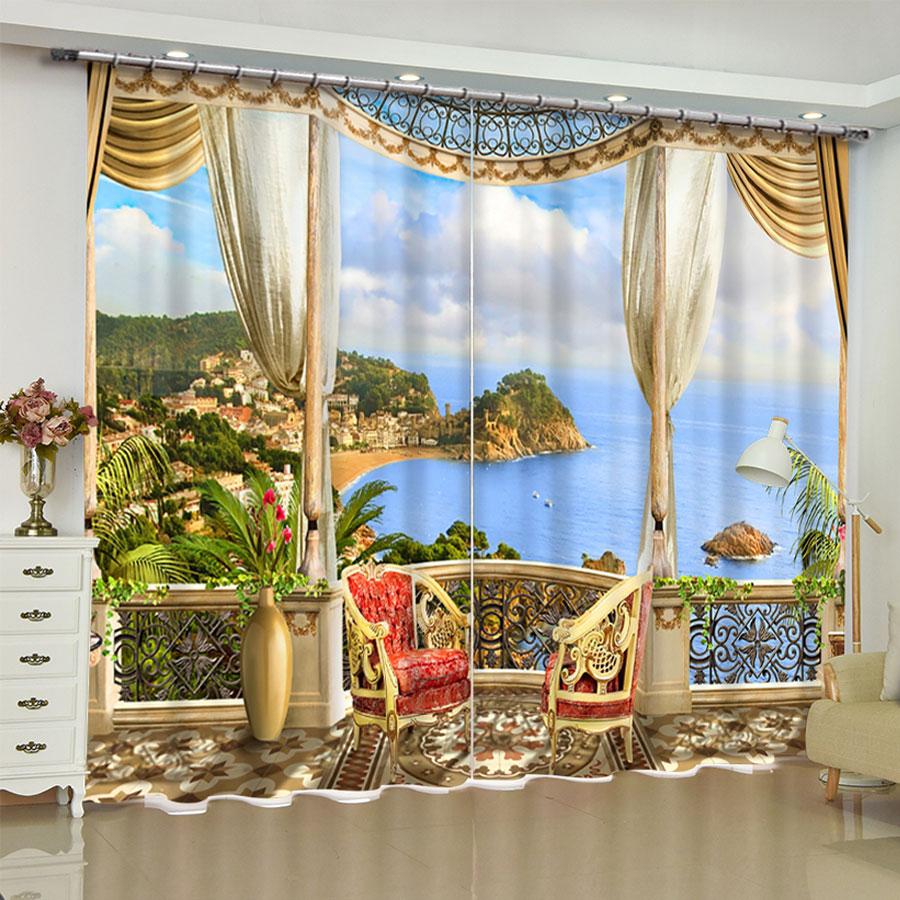 3D Sea Beach Series Printing Scenic Curtains for Bedroom Living Room Curtain Wholesale Window Curtains Scenery Drapes Outdoor