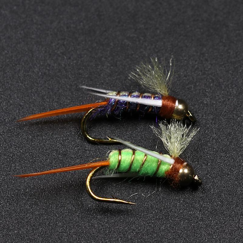 10PCS #12 Brass Beadhead Nymph Psycho Prince Nymph Crazy Purple & Chartreuse Prince Trout Fishing Flies