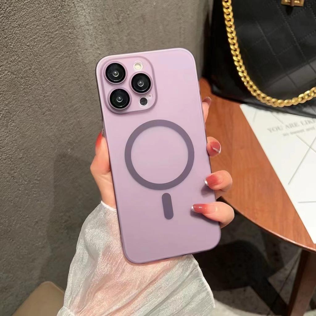 Сверхтонкий ПК Закаленный чехол для мобильного телефона для iPhone 15, подходит для магнитно притягивающегося Apple 14, матовый 13pro, чехол с защитой объектива