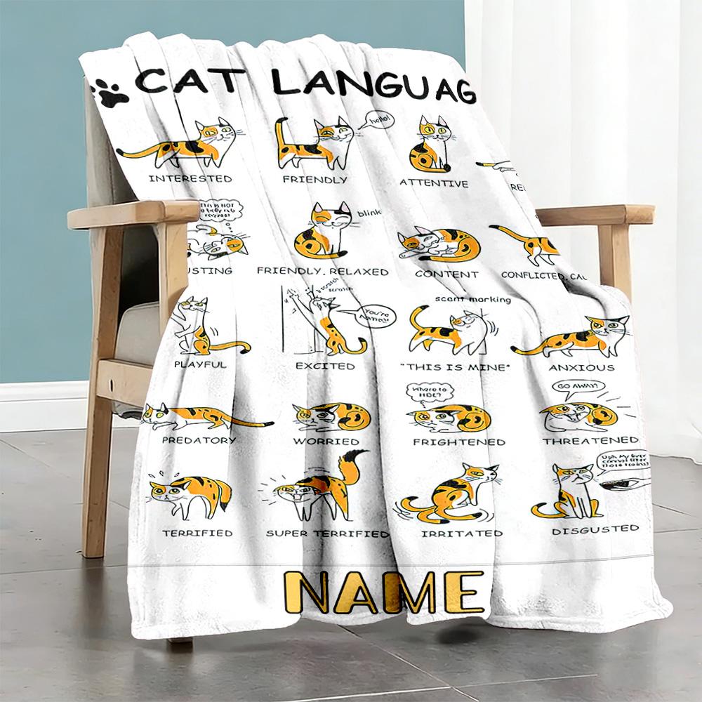 Cat Behavior Personalized Name Blanket Lightweight Customizable Blanket Ultra-Soft Versatile for Couch Bedding Bed Living Room for All Occasions