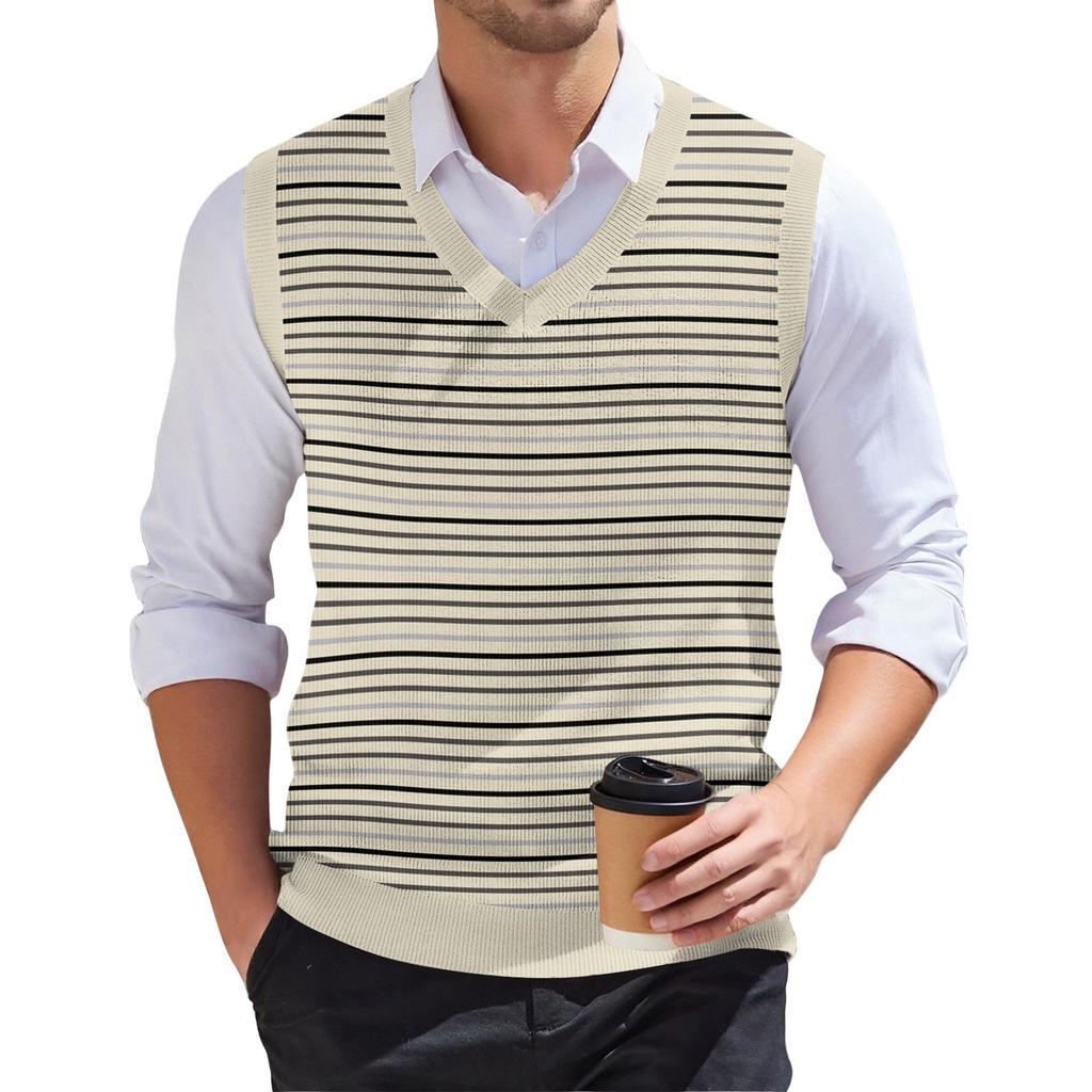 Мужской модный принтованный V-образный вырез без рукавов трикотажный пуловер