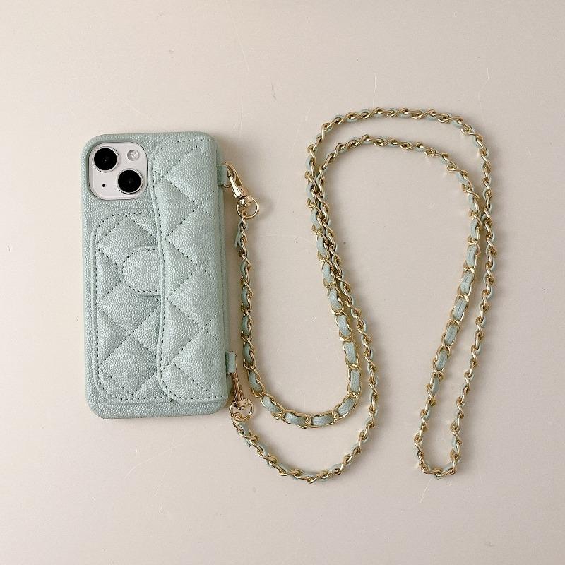 IPhone Diamond Chain Lychee Pattern Luxury Leather Chain Mobile Phone Case European and American Style