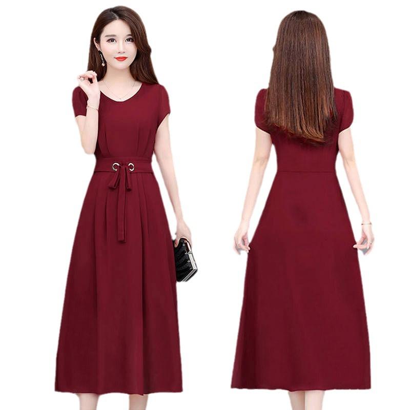 Платье миди А-силуэта Madam Plus Size 2020 с поясом – Платье с коротким рукавом до колена, стройнящее фигуру