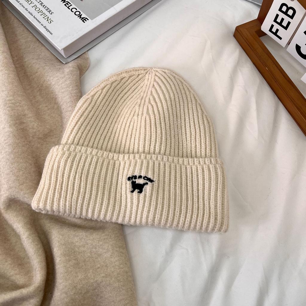 Шапка женская осенне-зимняя универсальная вышитая шапка с изображением котенка большая голова маленькая вязаная шапка модная теплая шерстяная холодная шапка