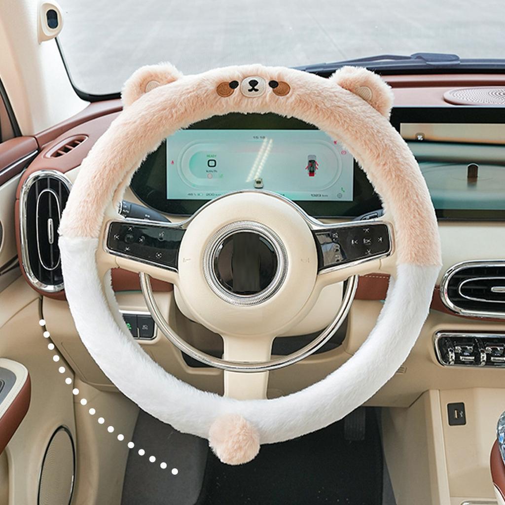 Winter Cartoon Steering Wheel Set Interior Decoration Plush Embroidered Handlebar Gloves Cute