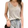 Women Vest V-Neck Sleeveless Shiny Hot Drill Decor Tank Tops Solid Color Knitting Camisole Parties Daily Wear