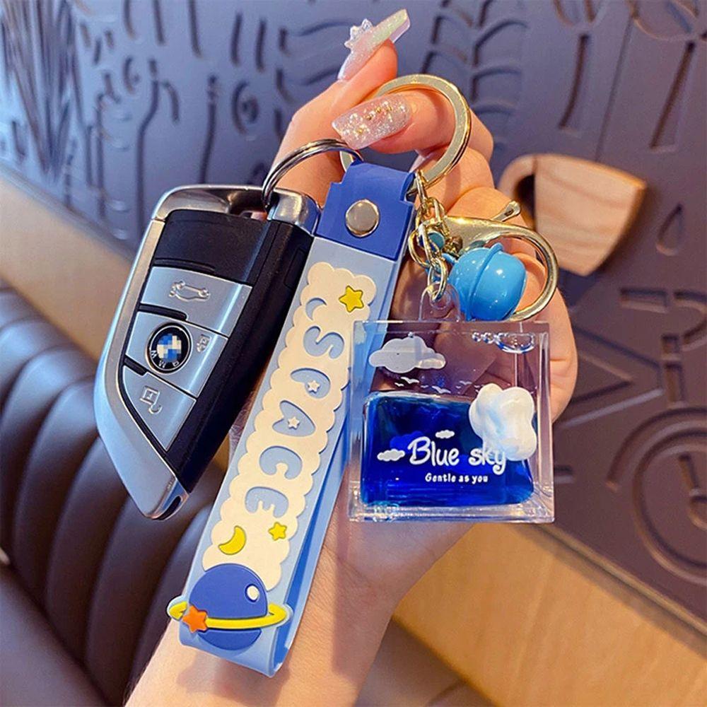 Подвеска Blue Sky Oiled Accessories Quicksand Keychain Car Key Ring Square Bottle Acrylic Keyring