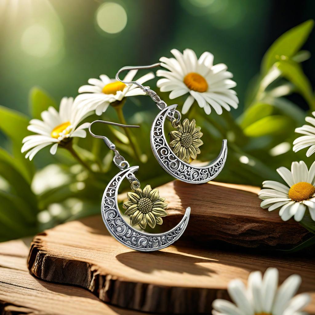 Изысканные резные серьги-подвески с лунным подсолнухом, элегантный стиль, сплав, ювелирные изделия в стиле бохо, нежный женский подарок