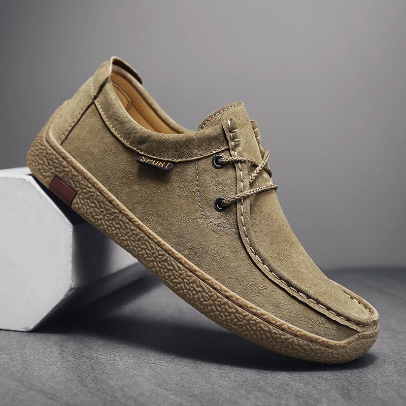 Замшевая кожаная мужская повседневная обувь, удобные мужские туфли на плоской подошве для отдыха, деловые туфли на шнуровке, сверхлегкие туфли для вождения, кроссовки