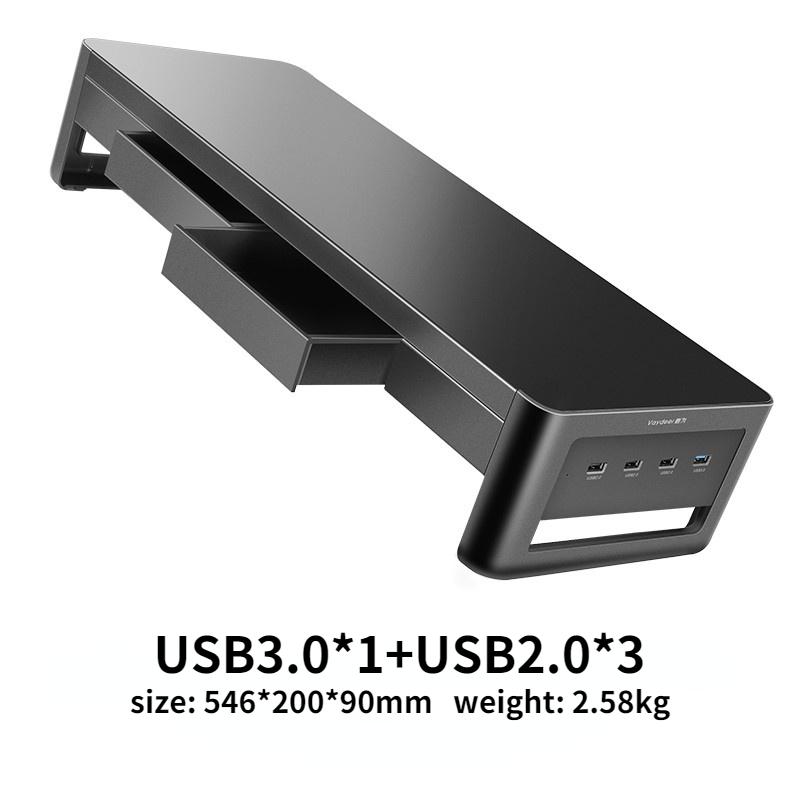 Monitor Stand Riser USB3.0 Hub Support Data Transfer and Wireless Charging with Drawer Storage Box Desk Organizer for Laptop PC